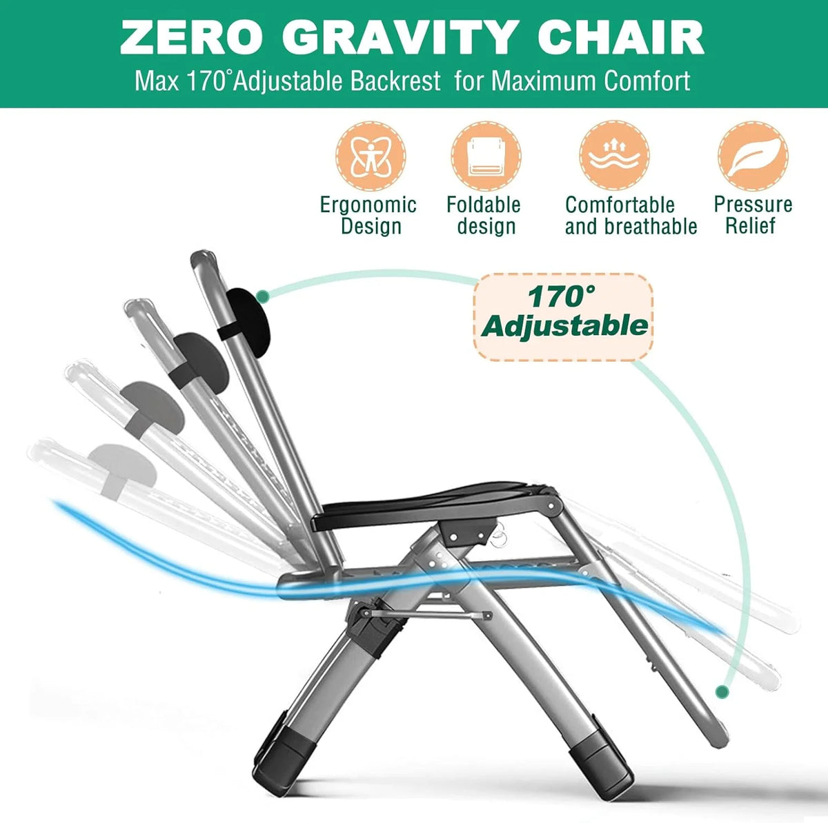 XL Zero Gravity Folding Reclining Lounge Chair with Cushion & Tray J7004