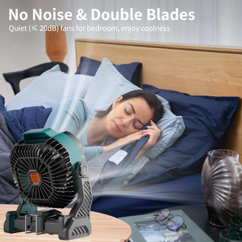 20000mAh Camping Fan with LED Lantern USB Rechargeable 4 Speeds Black E9859