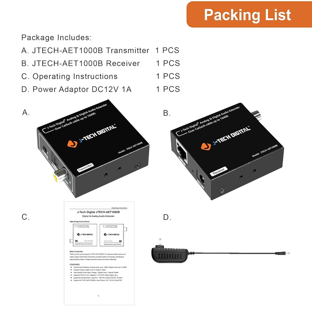 Analog & Digital Audio Extender Converter Over Single Cat5e/6 up to 1640 FT Q81649