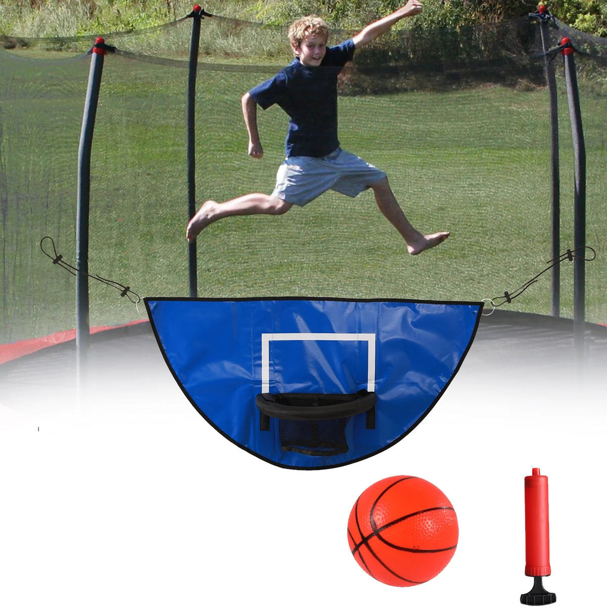 Universal Trampoline Basketball Hoop Set with Pump and Mini Basketballs A145300