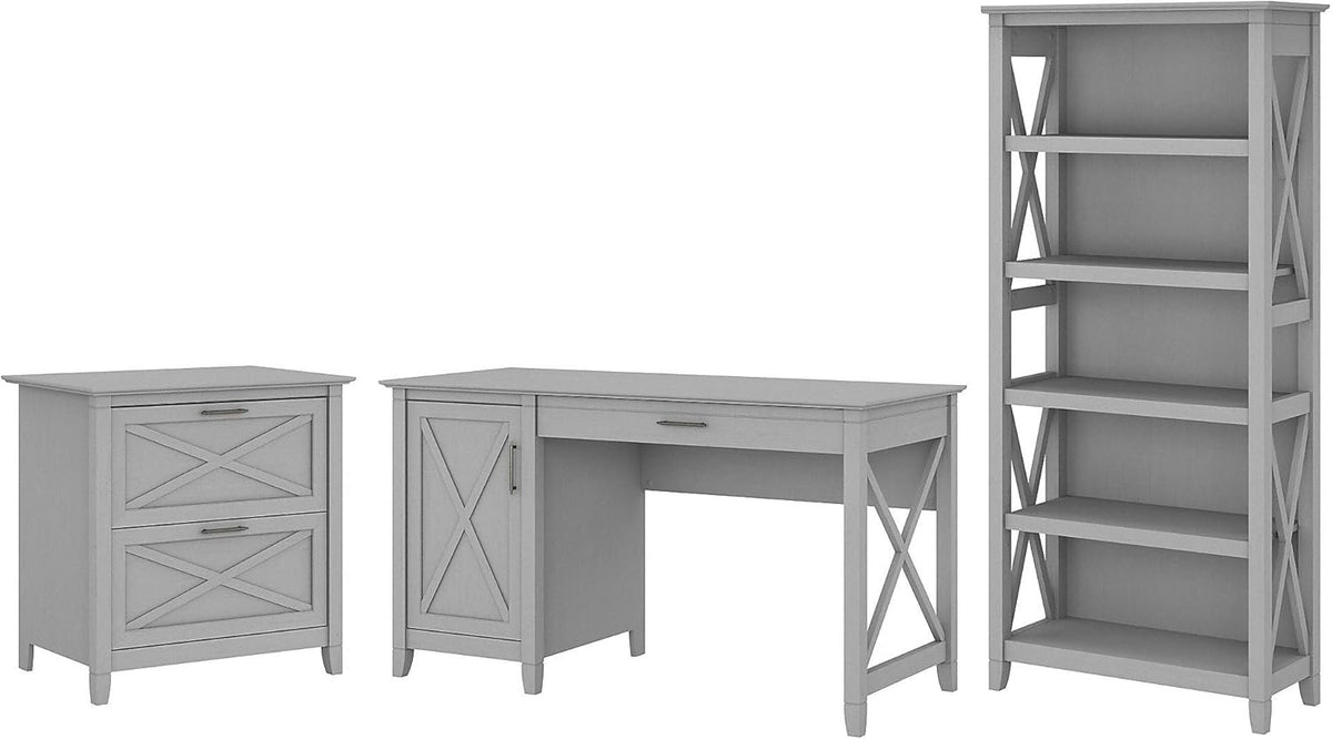 Reclaimed Pine Computer Desk with File Cabinet and Bookcase S2554