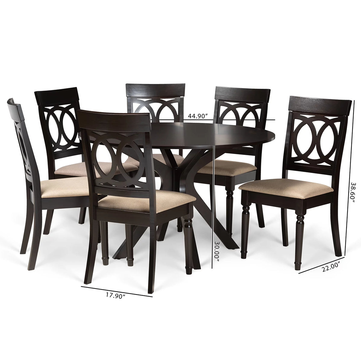 Sand Fabric Upholstered Dark Brown Wood 7-Piece Dining Set P7686