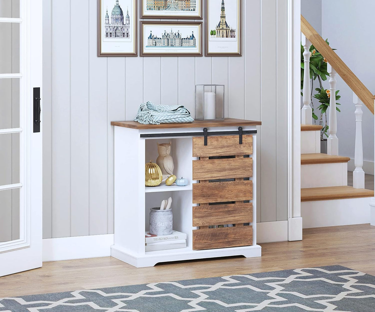 Farmhouse Sliding Slat Door Storage Console with Barn Door H9641