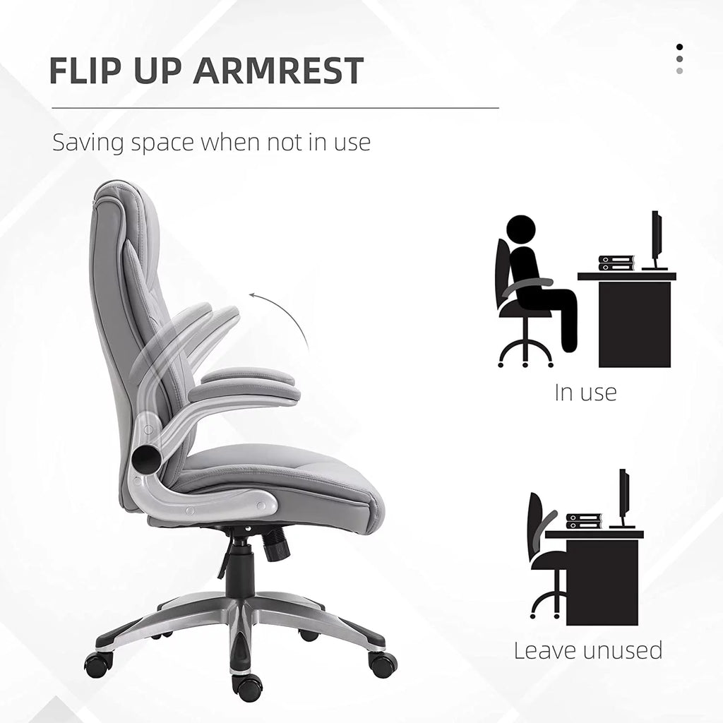 Grey Faux Leather Ergonomic Home Office Chair with Flip Up Arms J70094
