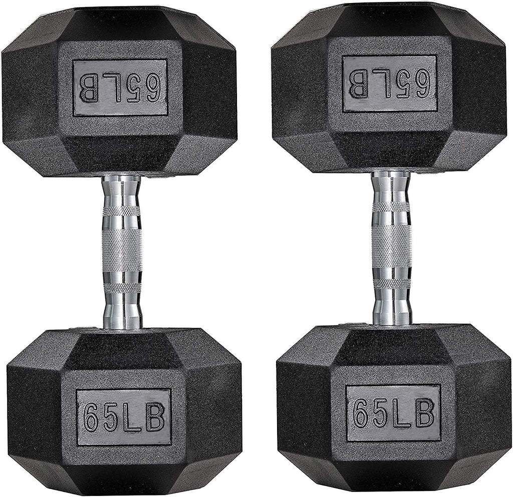 65lbs Rubber Coated Cast Iron Hex Dumbbell Set E9819