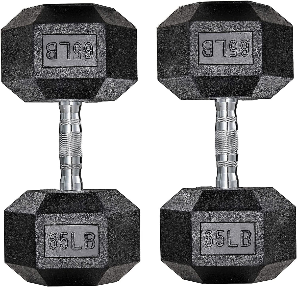 65lbs Rubber Coated Cast Iron Hex Dumbbell Set E9819