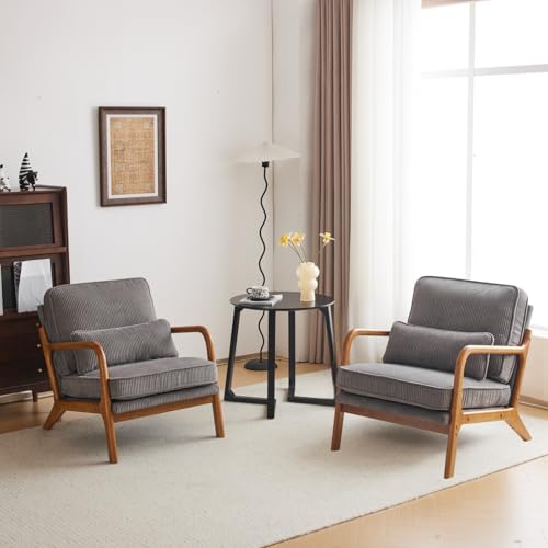 Corduroy Upholstered Accent Chair with Pillow Q4222