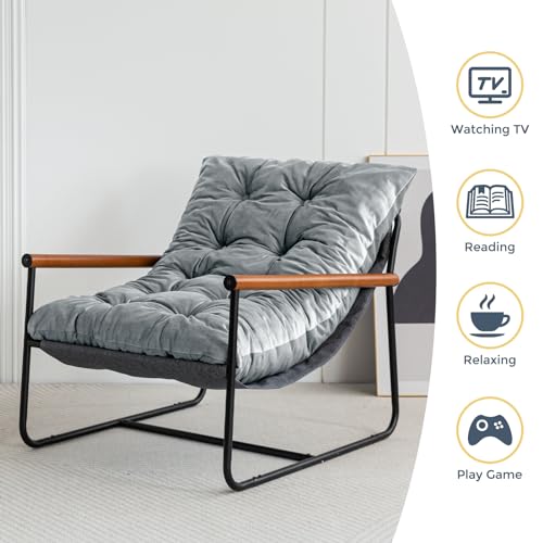 Beige Velvet Accent Chair with Metal Frame C116999