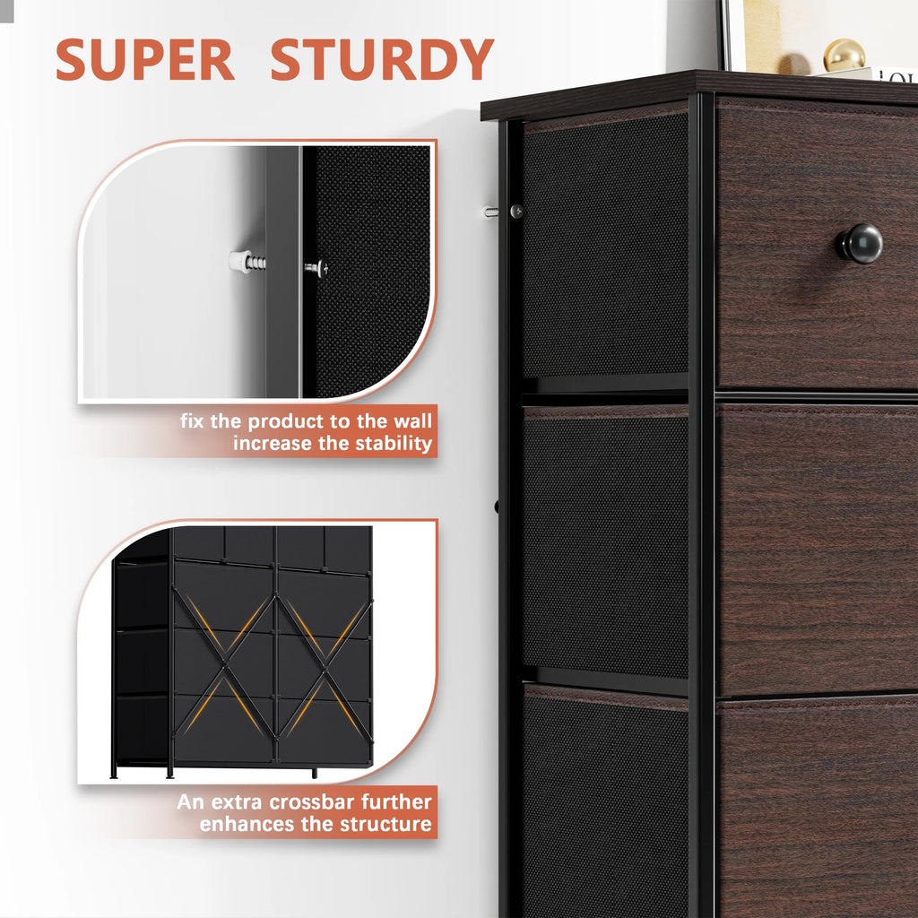 Dark Brown 10 Drawer Fabric Dresser O1971