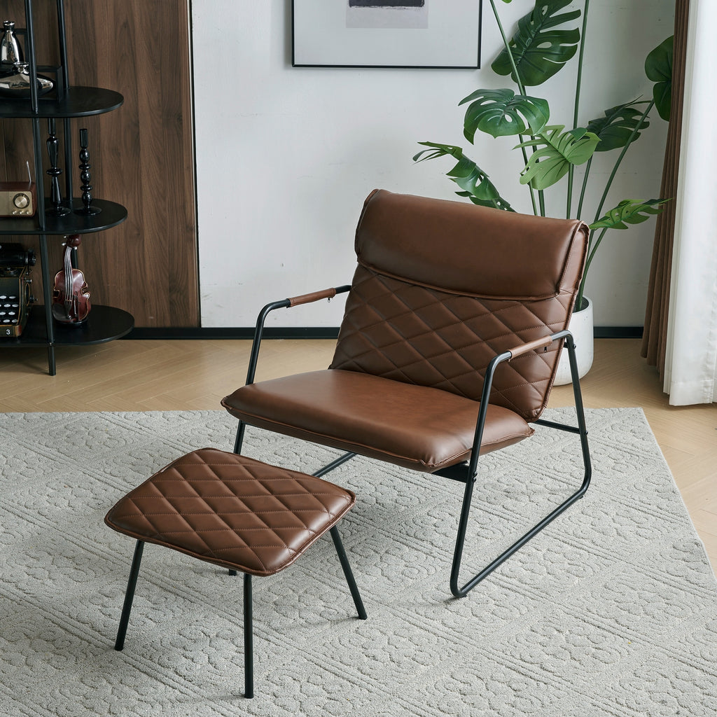 Dark Brown Accent Chair and Ottoman Set Q742