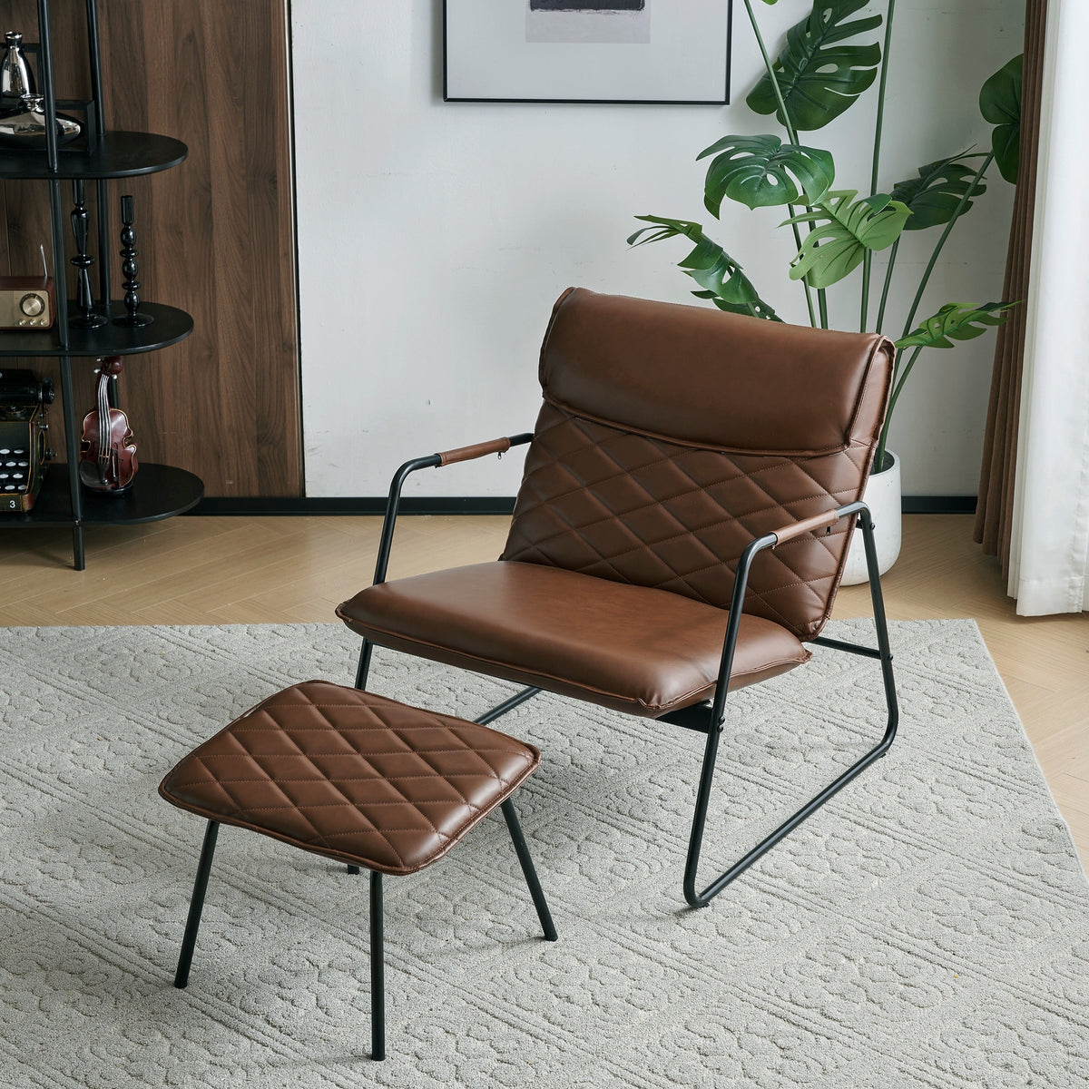 Dark Brown Accent Chair and Ottoman Set Q742
