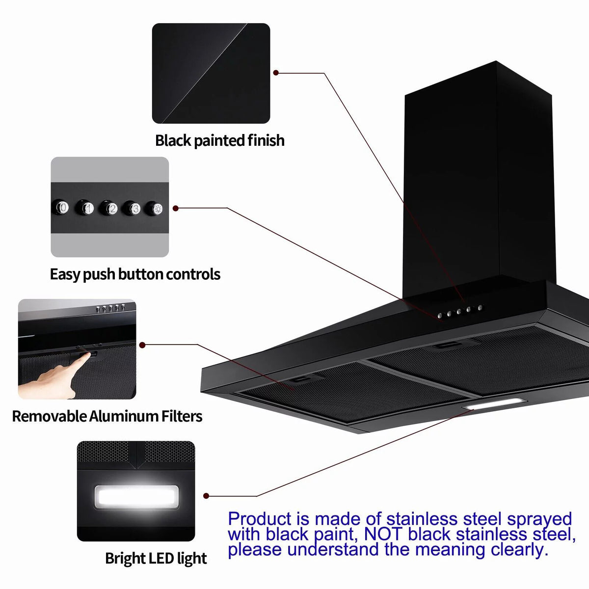 24 inch Wall Mounted 450 CFM 3-Speed Range Hood S10840