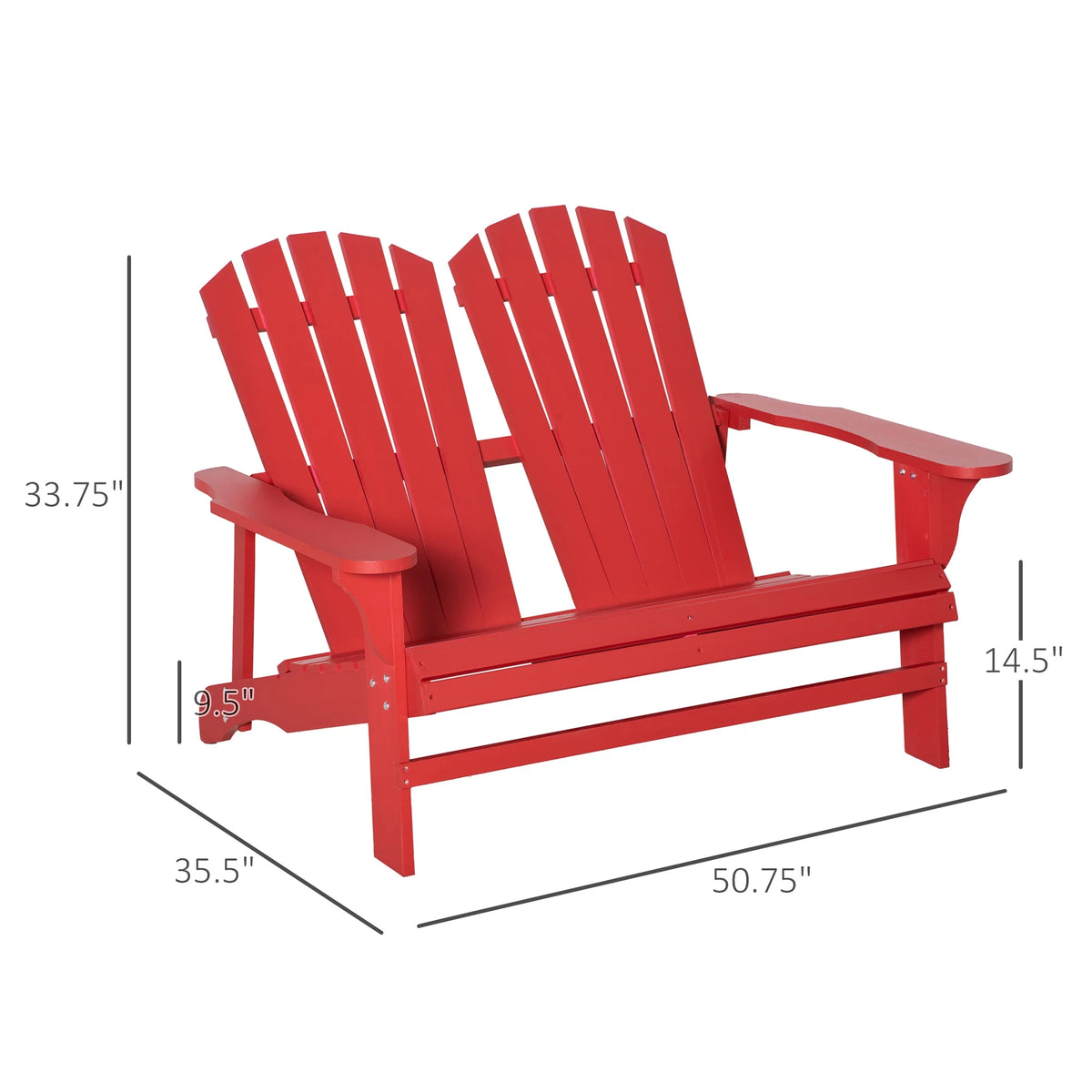 2 Person Wooden Adirondack Loveseat with High-back, Wide Armrests, Red E88607