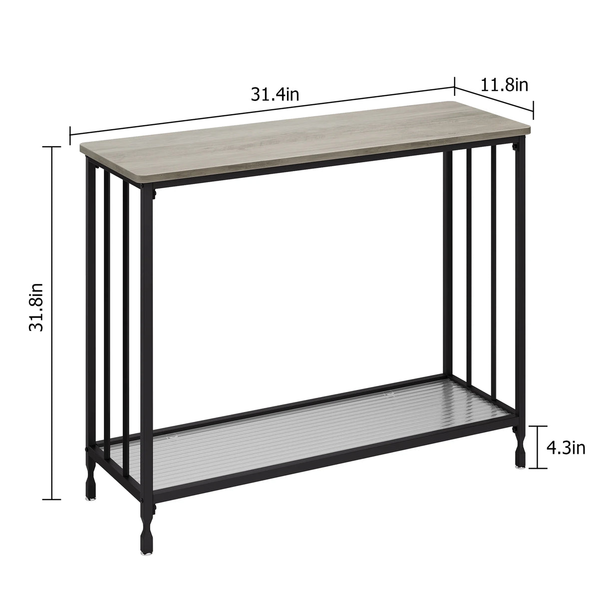 Gray Console Table with Glass Shelf and Metal Frame G16539