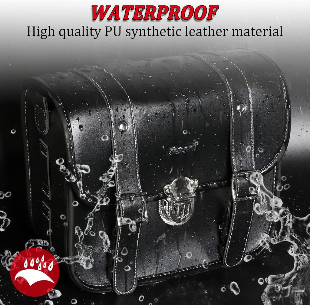 2 Pack Black Synthetic Leather Lockable Motorcycle Saddlebags K645952