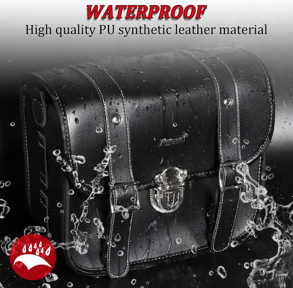 2 Pack Black Synthetic Leather Lockable Motorcycle Saddlebags K645952