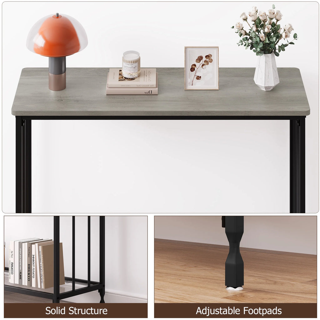 Gray Console Table with Glass Shelf and Metal Frame G16539