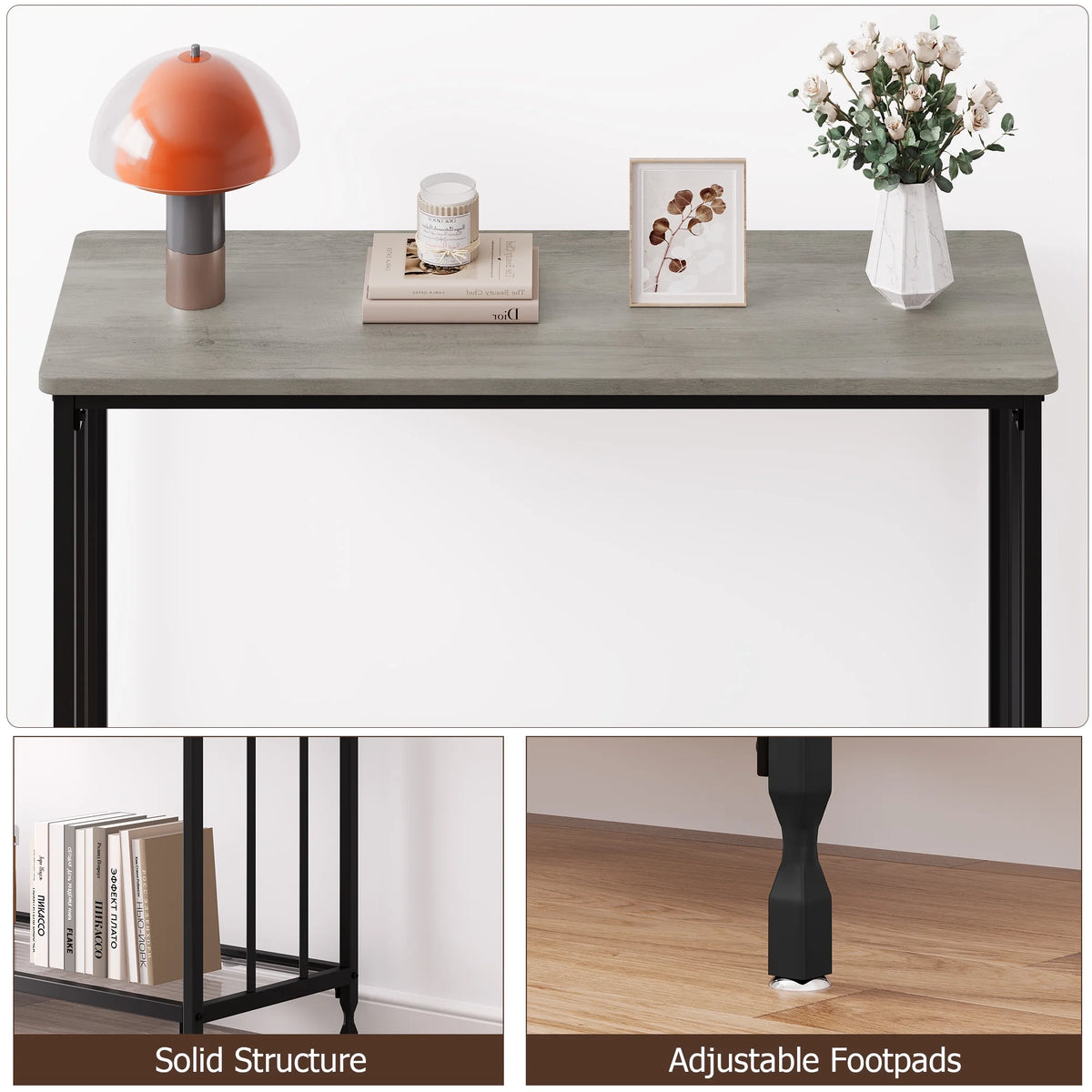 Gray Console Table with Glass Shelf and Metal Frame G16539