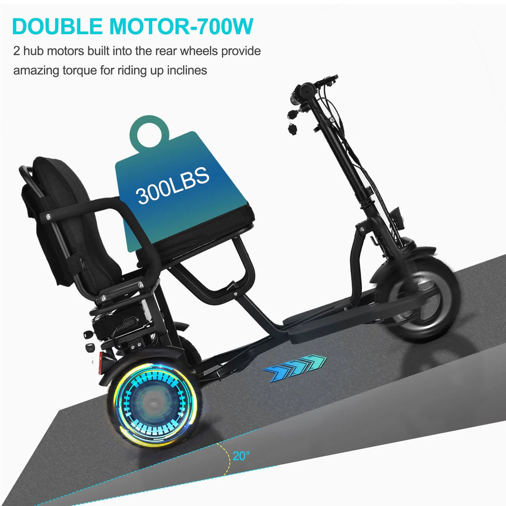 Folding Electric Trike 48v 700w Dual Motor Lithium Black Q78633