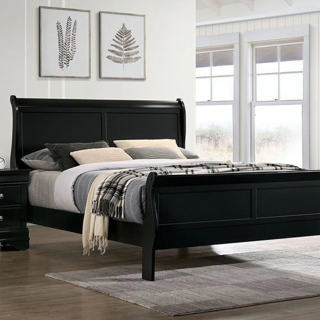 Black Queen Size Solidwood Sleigh Bed Q768000