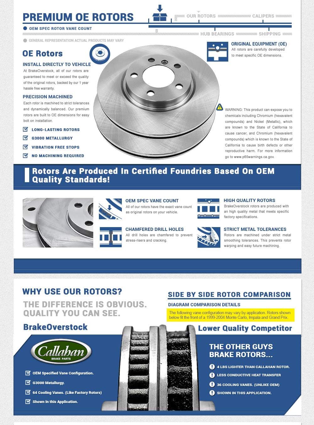 6 Lug Brake Disc Rotors + Metallic Brake Pads T687