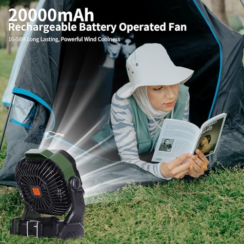 20000mAh Camping Fan with LED Lantern USB Rechargeable 4 Speeds Black E9859