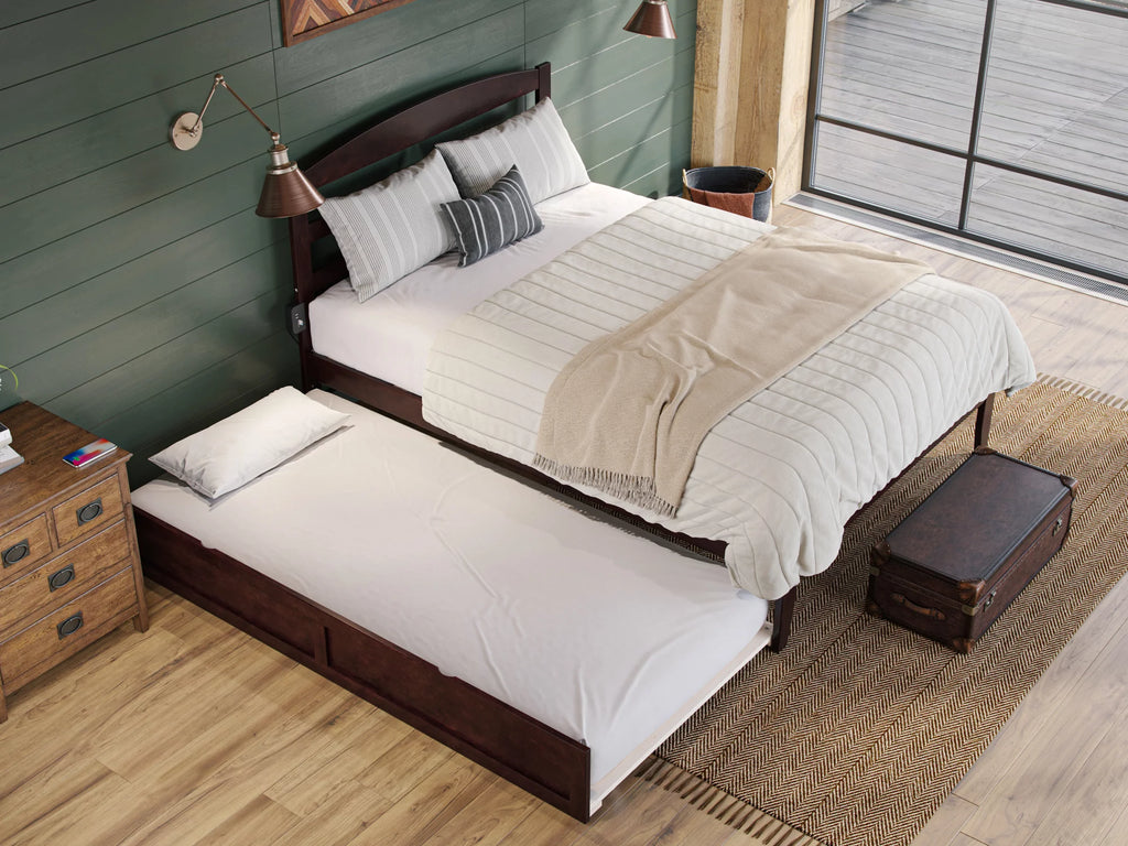 14" Queen Wood Platform Bed Frame with Twin XL Trundle, Espresso N9558