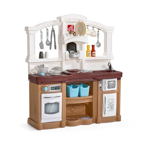 Kids Kitchen Playset with Lights and Sounds, 25 Piece Toy Accessories, Toddlers 2+ Years Old, Tan O276