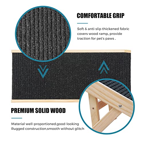 Wooden Folding Pet Ramp with Non Slip Carpet Surface, 4 Levels Height Adjustable Up to 110Lbs E123