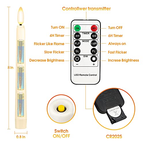 4PCS Battery Operated 8 Inch Warm White 3D Flame Taper Candles with Remote B151