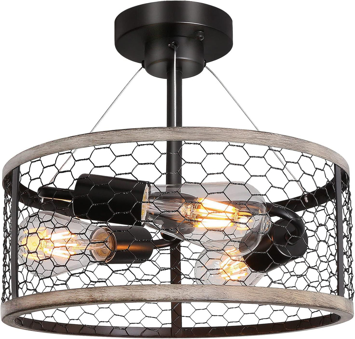 Rustic 3-Light Flush Mount Ceiling Light Fixture B891