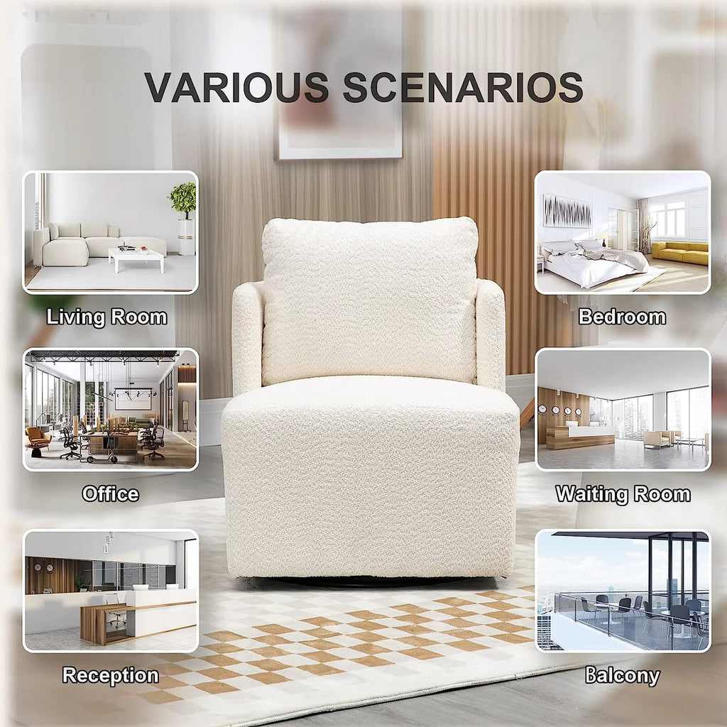 White Chenille Swivel Accent Chair with Pillow N1263
