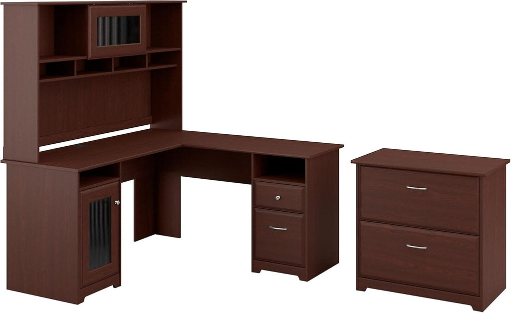 L Shaped Desk with Hutch and Lateral File Cabinet Q657