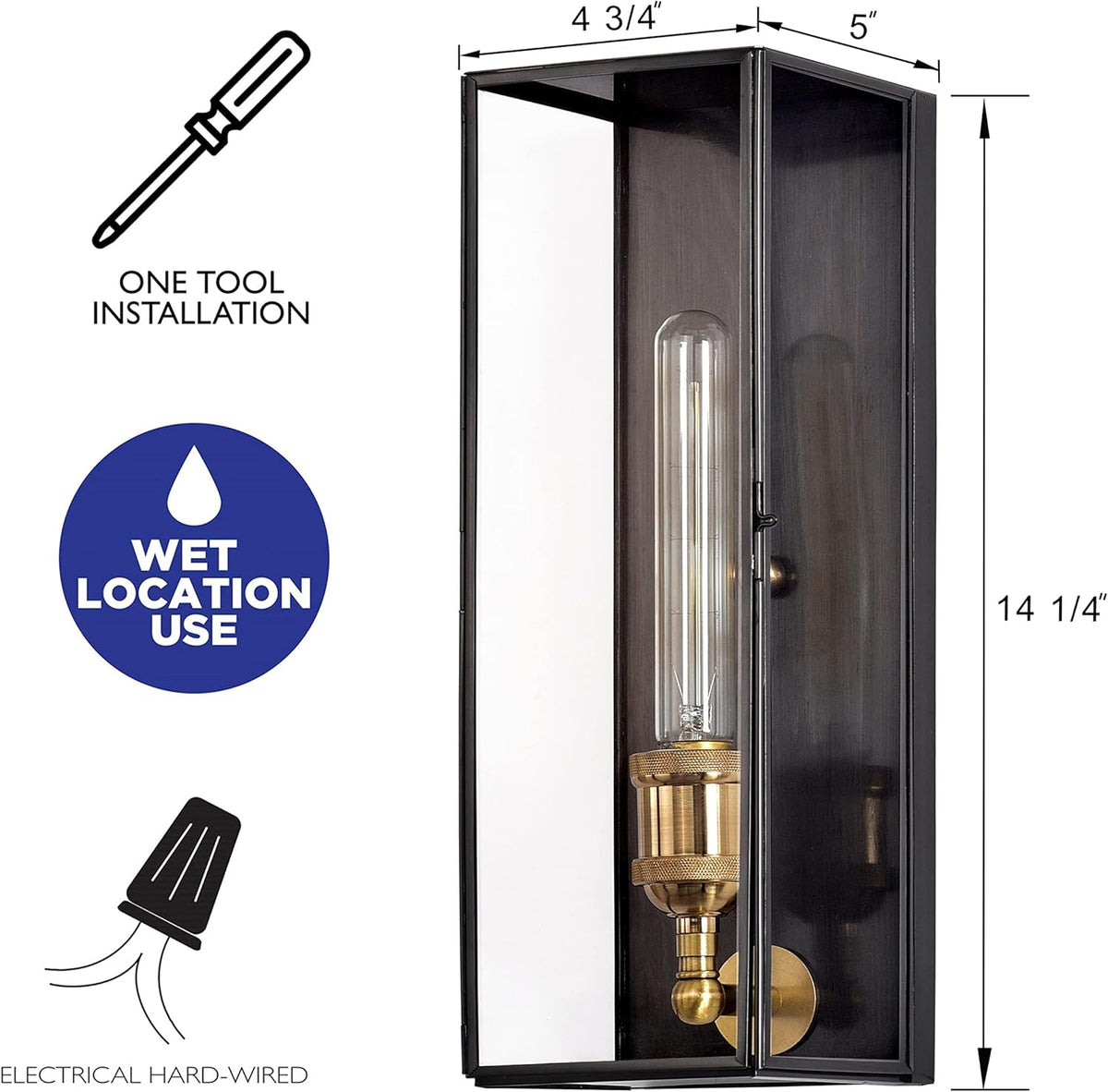 Brass Outdoor Wall Sconce with Clear Tempered Glass R800733