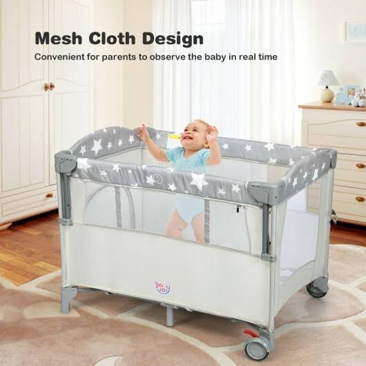 Beige Portable Baby Bassinet Crib Playard with Diaper Changer P1696