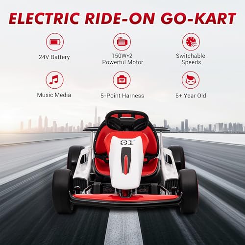 Electric Drift Kart Car with Adjustable Seat, 24V 7Ah, 2 * 200W Motor, 8.1 MPH, LED Lights K36438