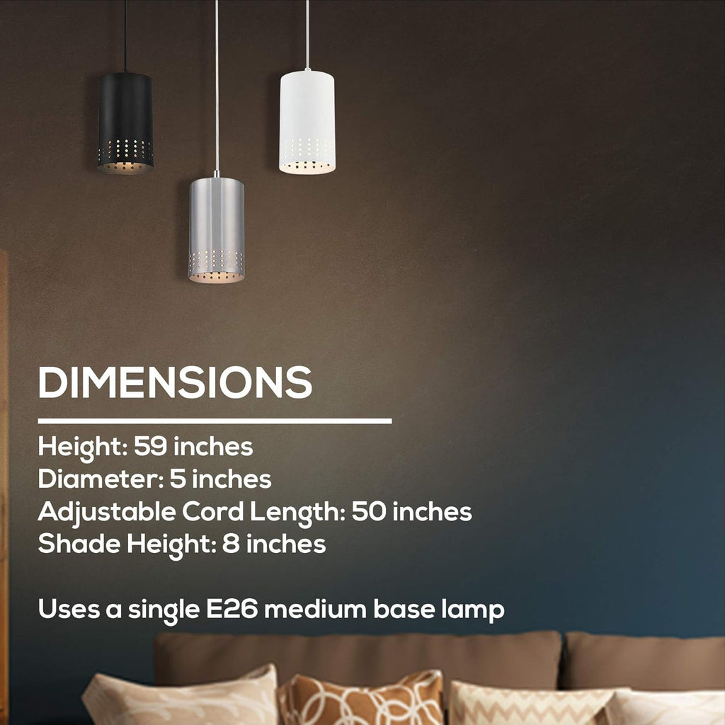 Adjustable Mini Pendant with Perforated Cylindrical Metal Shade, Brushed Nickel, Pack of 2 K2082