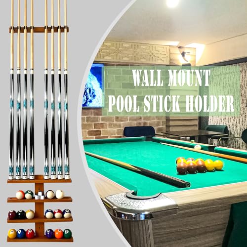 Wall-Mounted Hardwood Pool Stick Holder for 8-Cue Storage A936184