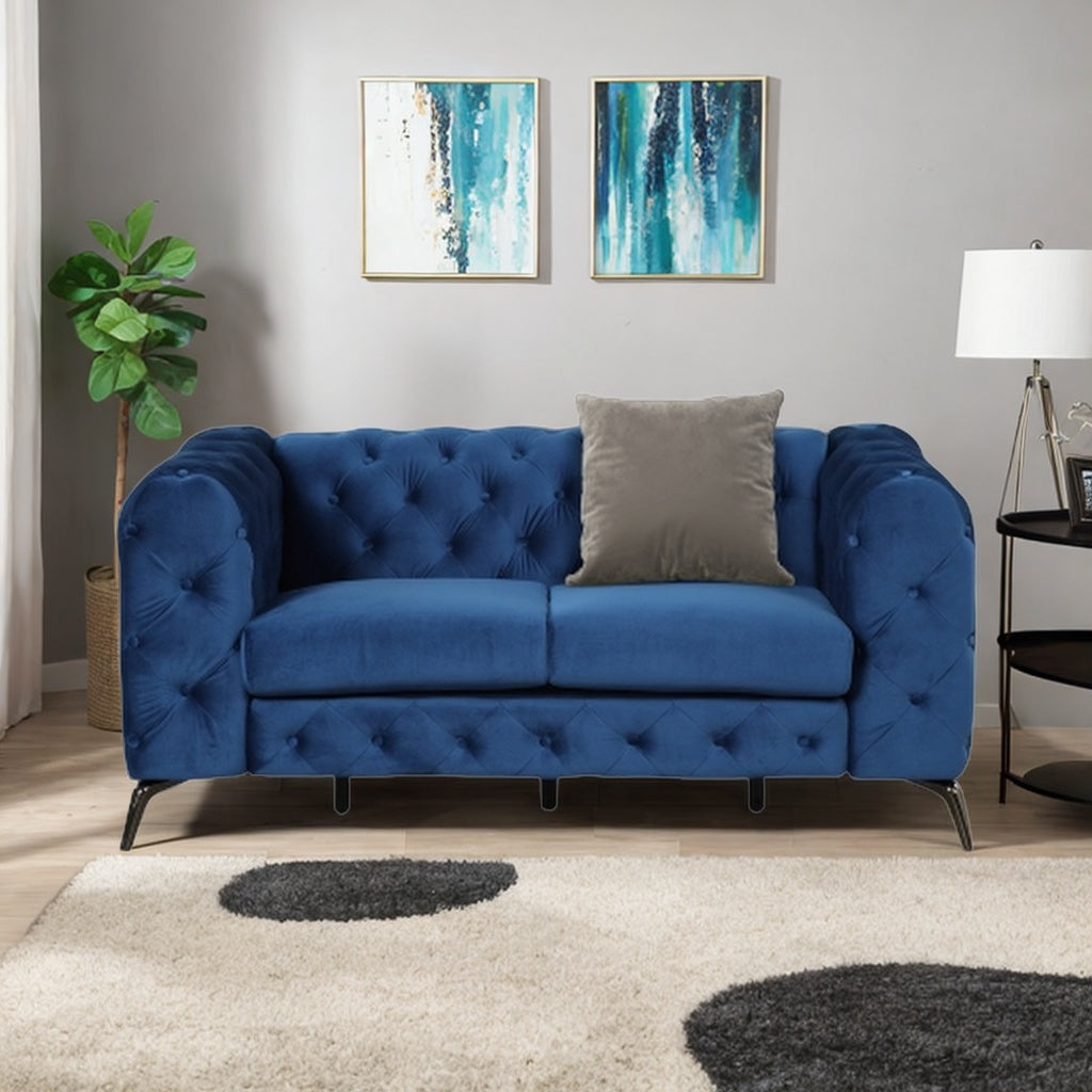 Blue Velvet 2-Person Button Tufted Loveseat Sofa G324688