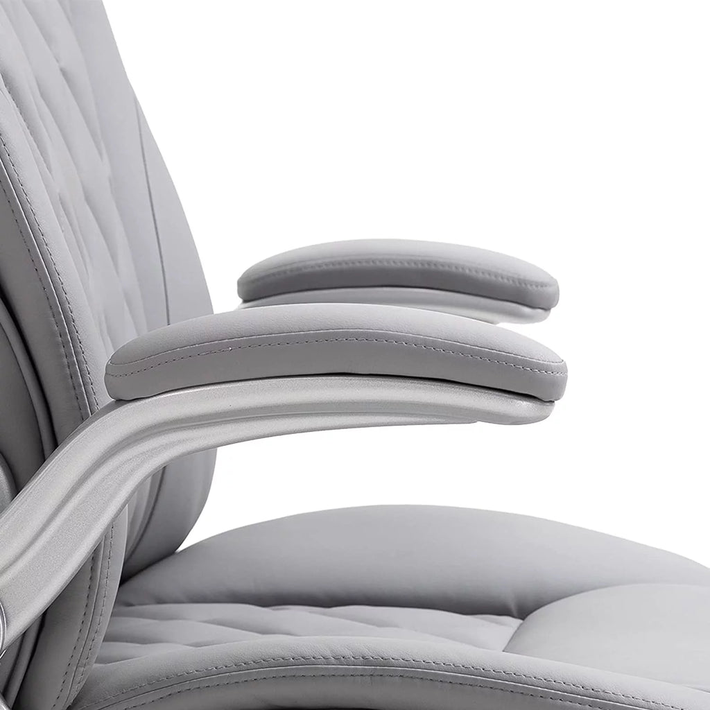 Grey Faux Leather Ergonomic Home Office Chair with Flip Up Arms J70094