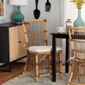 White Fabric and Natural Brown Rattan Dining Chair R89063