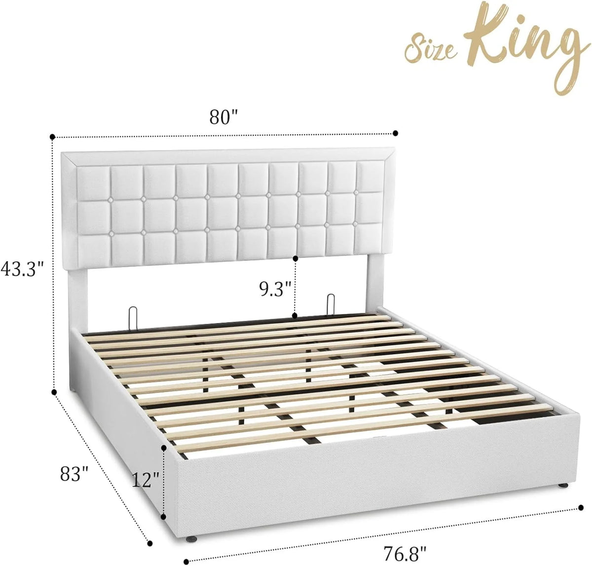 King Size Lift Up Storage Upholstered Platform Bed Frame W9472