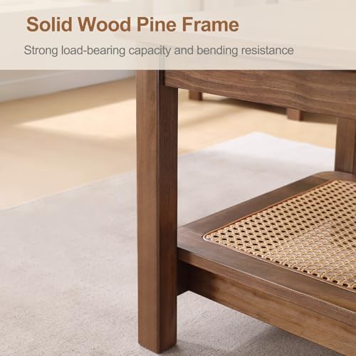 47.2'' 2-Tier Solid Wood PE Rattan Coffee Table A565