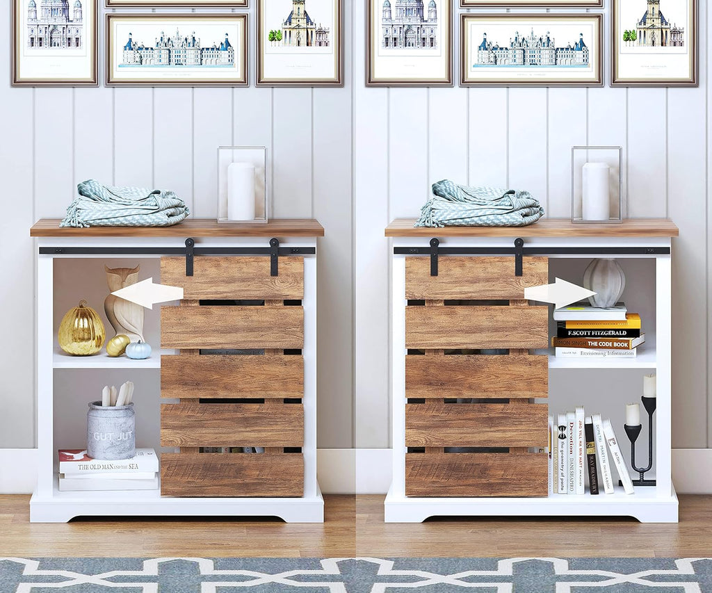 Farmhouse Sliding Slat Door Storage Console with Barn Door H9641