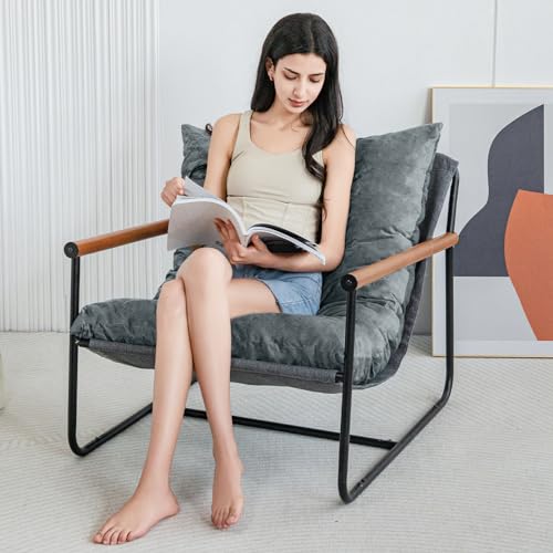 Beige Velvet Accent Chair with Metal Frame C116999