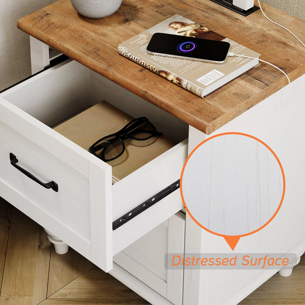 White Oak Set of 2 Wooden Nightstand with 2 Drawers M219616