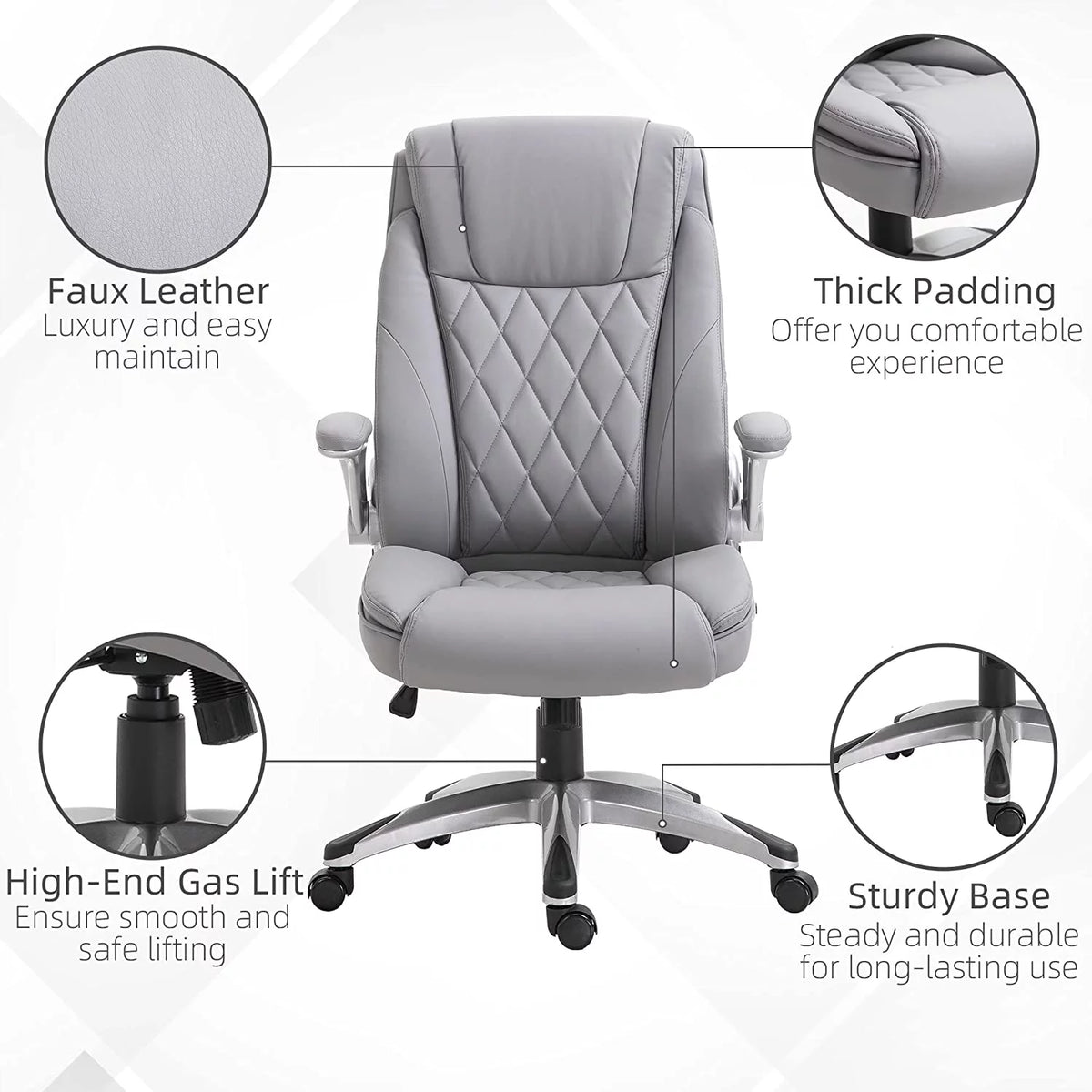Grey Faux Leather Ergonomic Home Office Chair with Flip Up Arms J70094