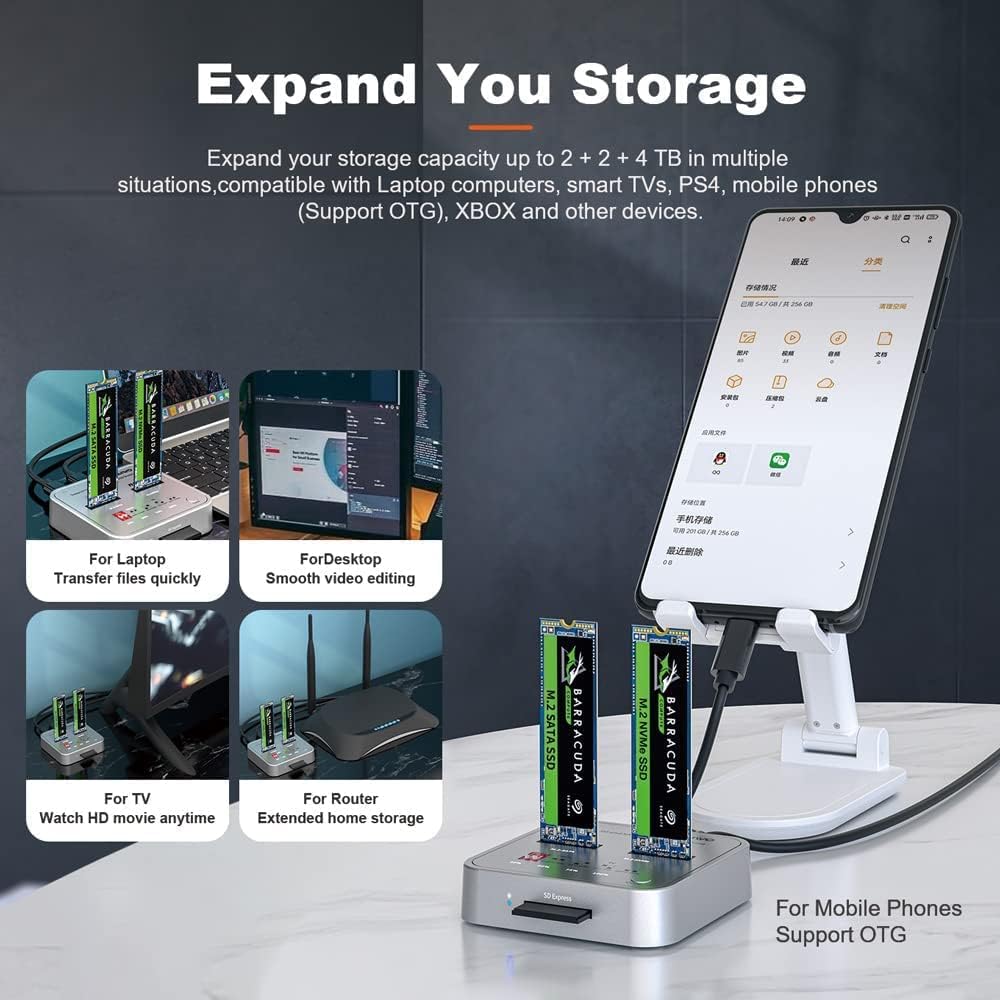 2 Bay M.2 NVMe SATA Docking Station with USB3.1 GEN2 Card Reader F69711