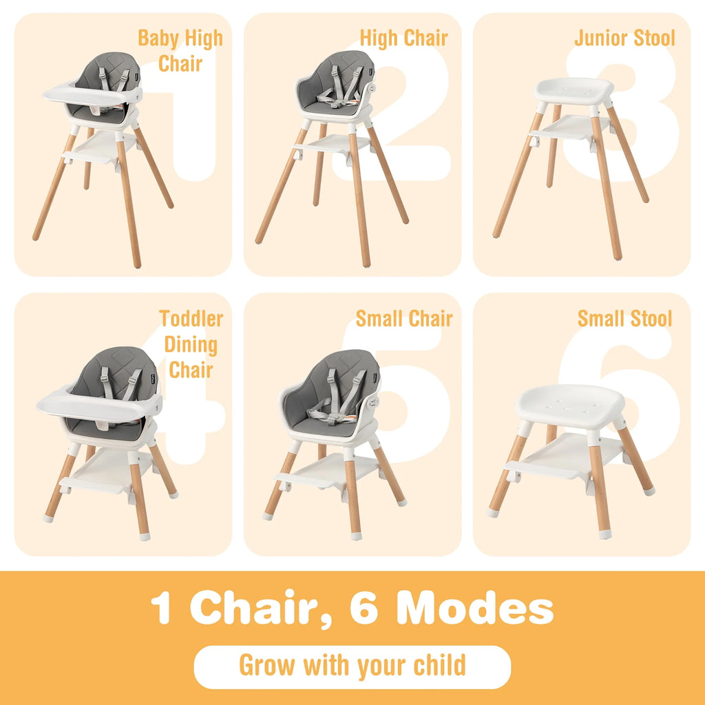 Convertible Wooden Baby Highchair with Removable Tray I6071