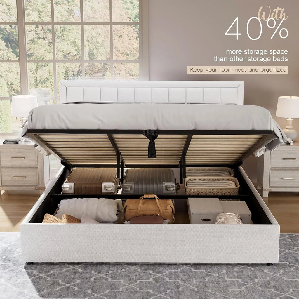 King Size Lift Up Storage Upholstered Platform Bed Frame W9472
